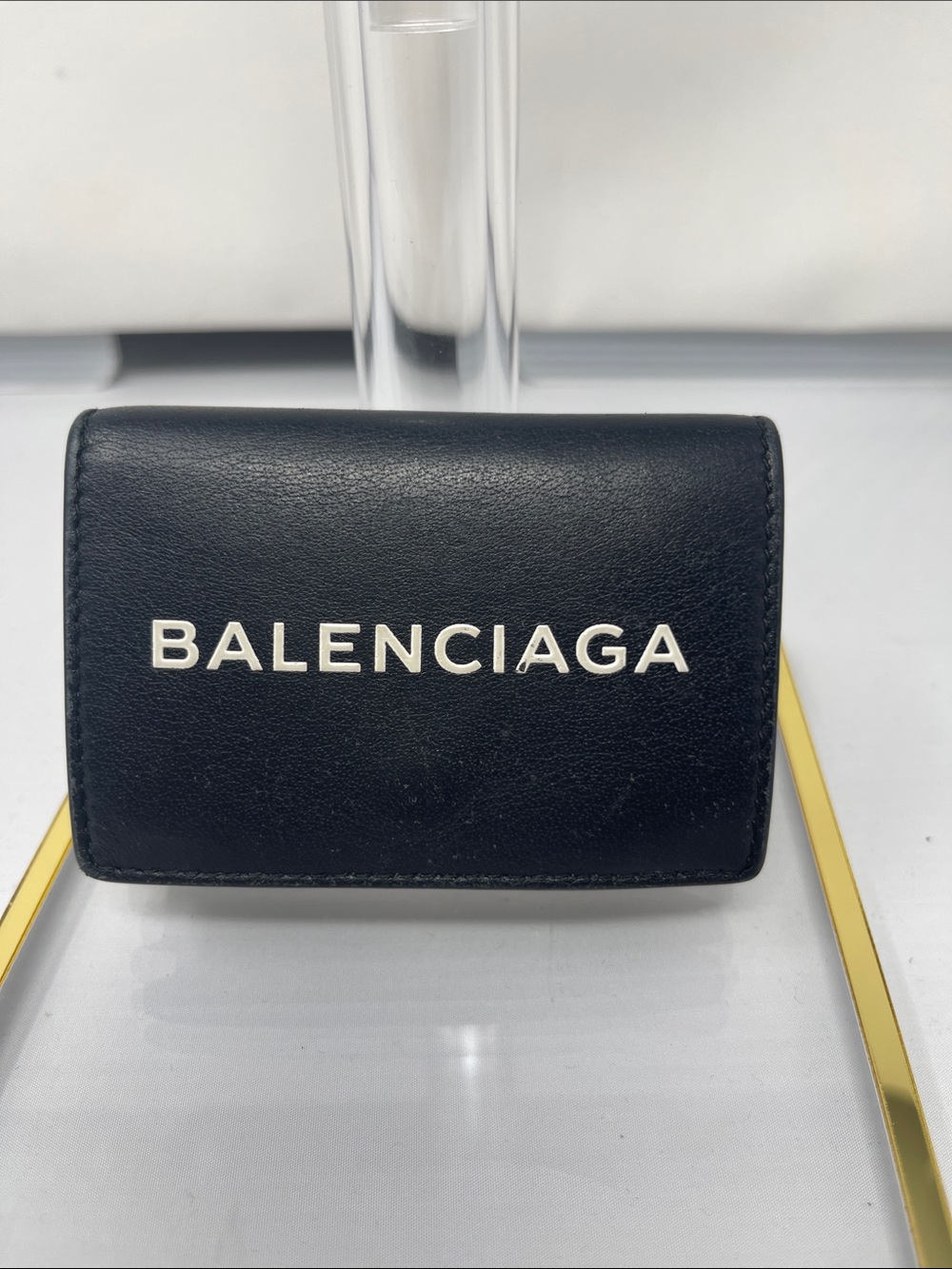 Balenciaga Black Leather Card Holder with White Logo